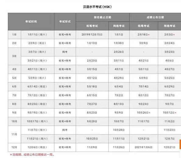 HSK Calendar - Chinese Summer Camp 2020